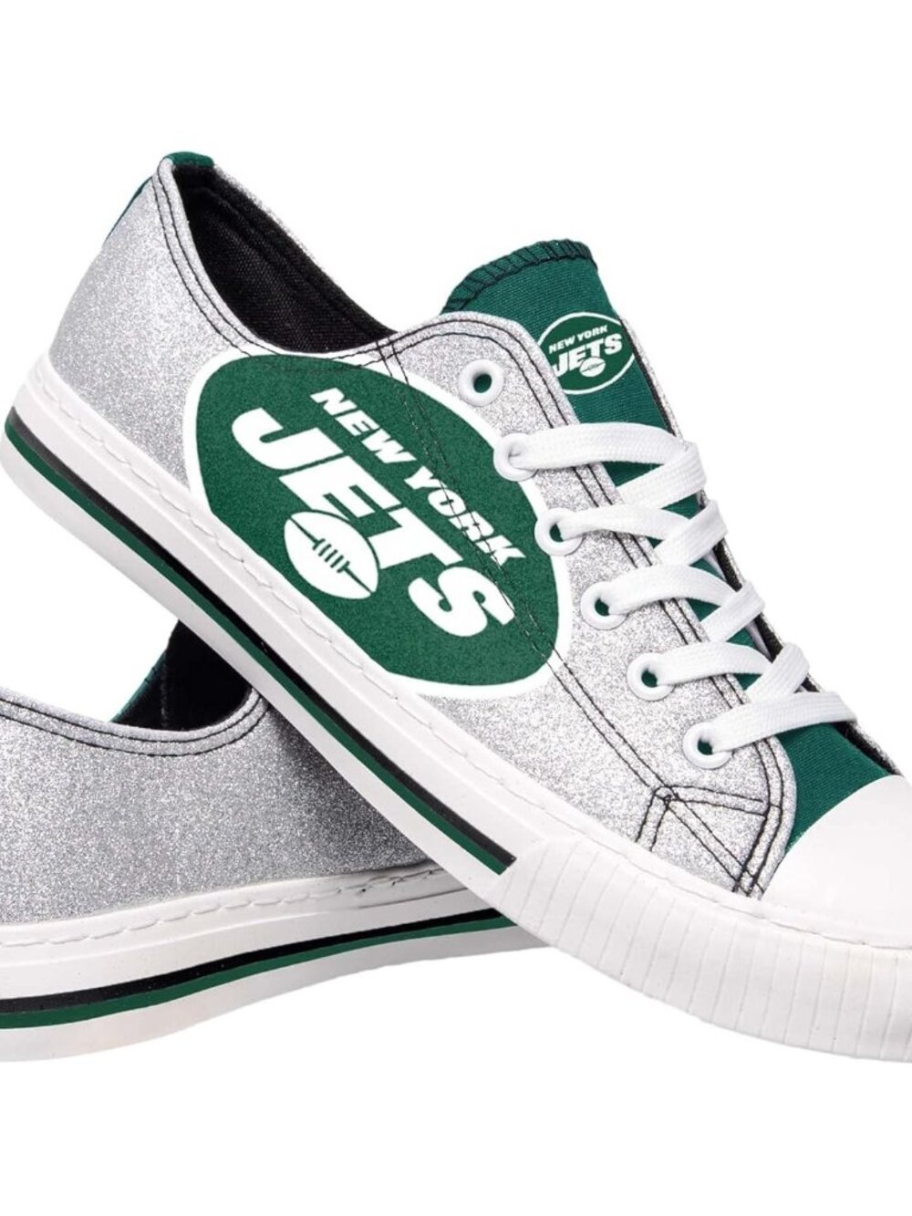 Womens Gray Green New York Jets Logo Ladies Glitter Low Top Canvas Sneaker Shoes